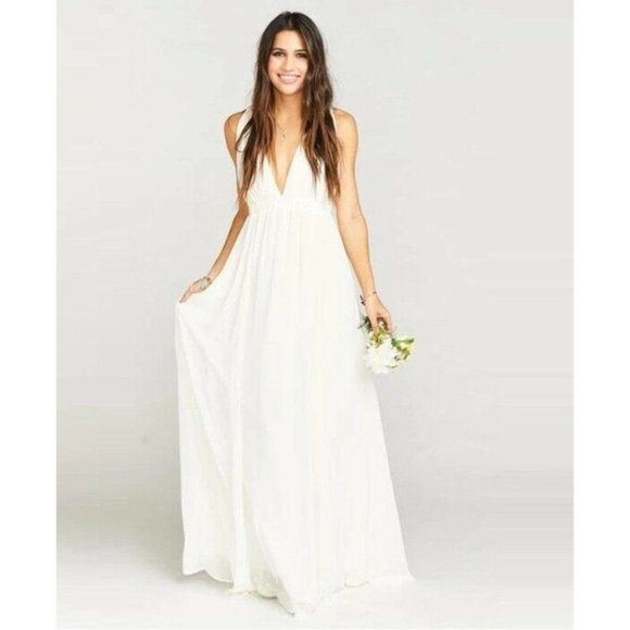 Show Me Your MuMu Dresses & Skirts - NWT Show Me Your Mumu Ava Maxi Dress V-Neck Bridal Gown Wedding Cake Chiffon XL